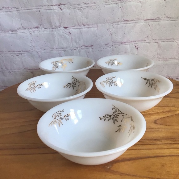 Vintage Federal Glass Golden Bamboo Fruit Dessert Bowls - Set of 5 - Picture 2 of 7